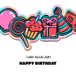 生日蛋糕气球棒棒糖礼物卡通装饰素材